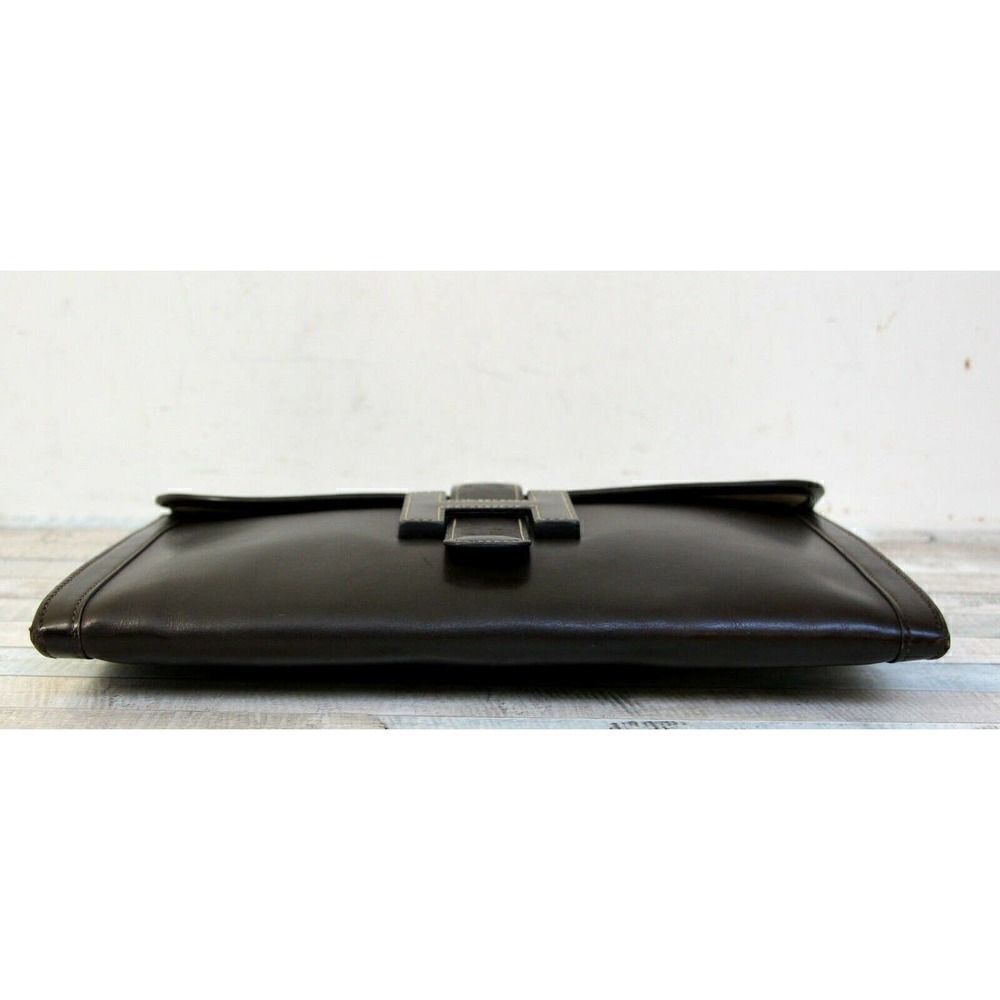 AUTHENTIC HERMÈS JIGE FRANCE BROWN GENUINE LEATHER H LOGO FRONT CLUTCH HANDBAG - Picture 7 of 11